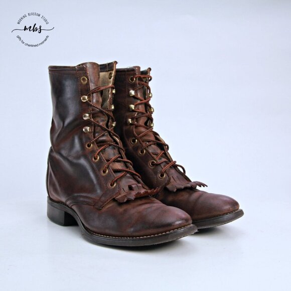 Avonite Hypalon Roper Lace Up Kilties Cowgirl Boots Brown Women 10.5* - Picture 2 of 12